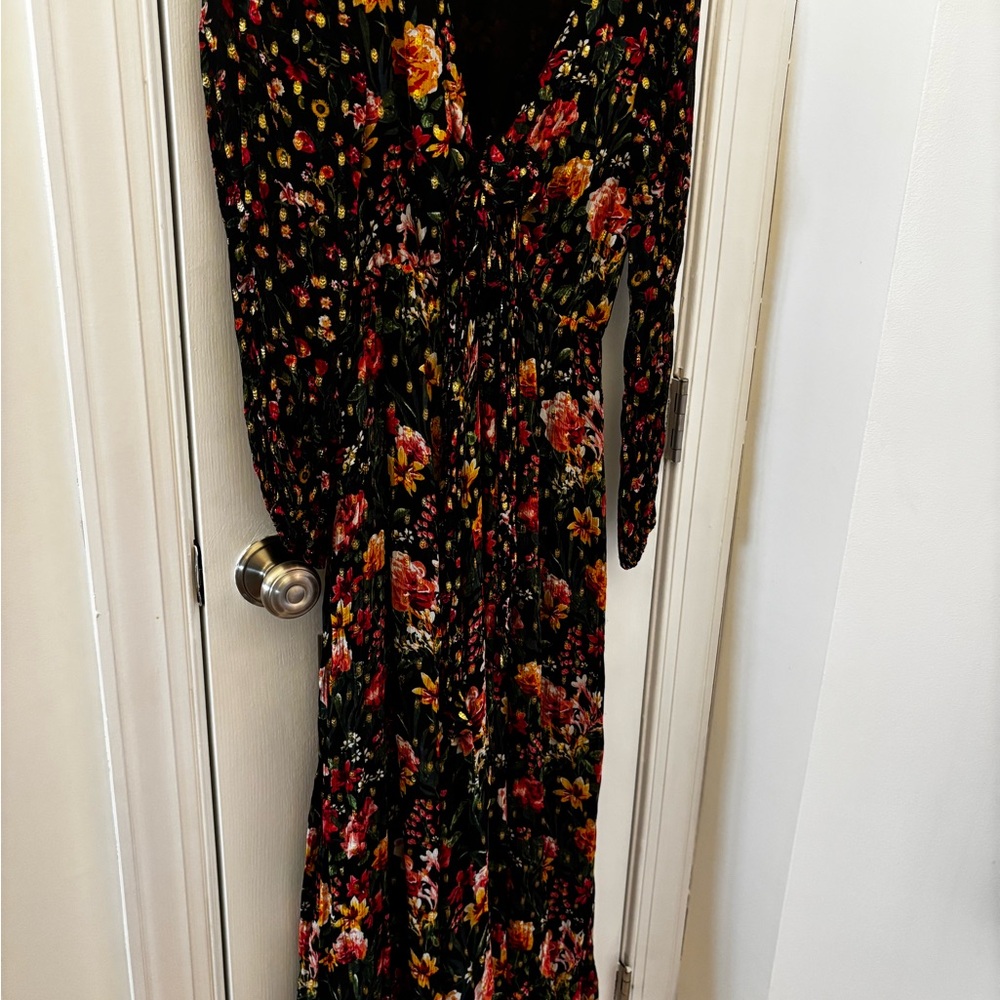J. Crew Front Tie Flowy Dress Floral Multicolor Maxi Dark Romantic size XS - Picture 3 of 10